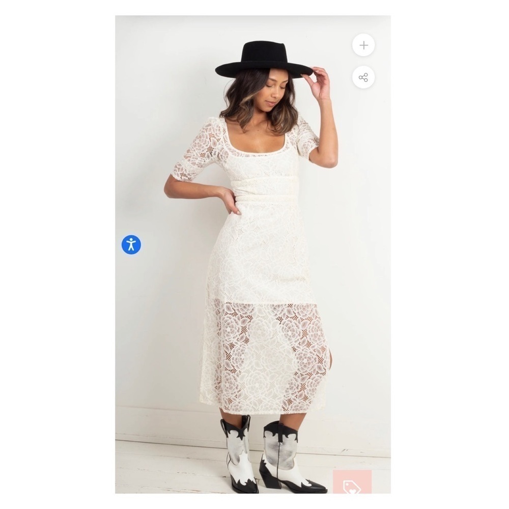 For Love & Lemons White Lace Midi Dress Open Back Bridal S NWT - Picture 6 of 15
